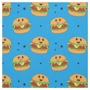 Cute Kawaii Cheeseburger Mönster på Blue Tyg
