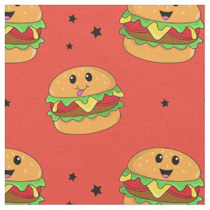 Cute Kawaii Cheeseburger Mönster på Red Tyg