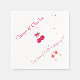 Cute Kawaii Cherry Couple Pink & Red Wedding  Pappersservett