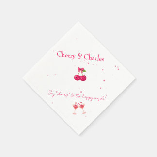 Cute Kawaii Cherry Couple Pink & Red Wedding  Pappersservett