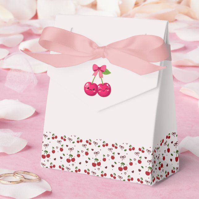 Cute Kawaii Cherry Couple Pink & Red Wedding Presentaskar (Bröllop)