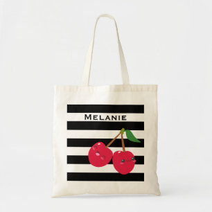 Cute Kawaii Cherry Stripe Personlig Tygkasse