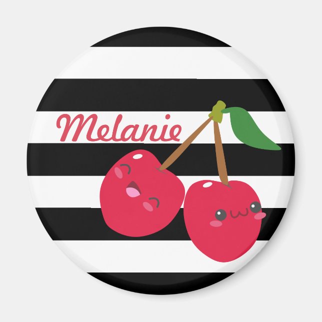 Cute Kawaii Cherry Stripe-Personligen Magnet (Framsidan)
