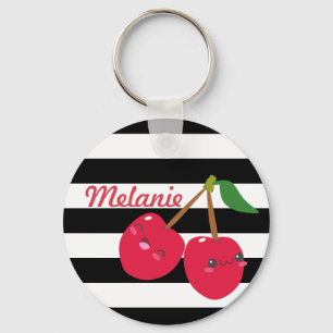 Cute Kawaii Cherry Stripe-Personligen Nyckelring
