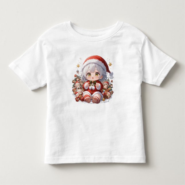 Cute Kawaii Chibi Anime Girl Toddler Christmas T Shirt (Framsida)