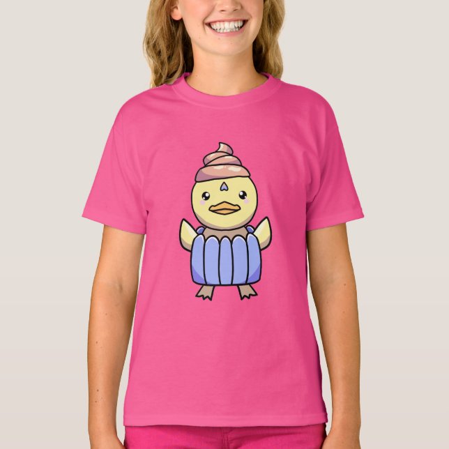 Cute Kawaii Chibi Cuptårta Anka T-Shirt för barn (Framsida)
