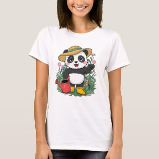 Cute Kawaii Chibi Panda med blommor T Shirt
