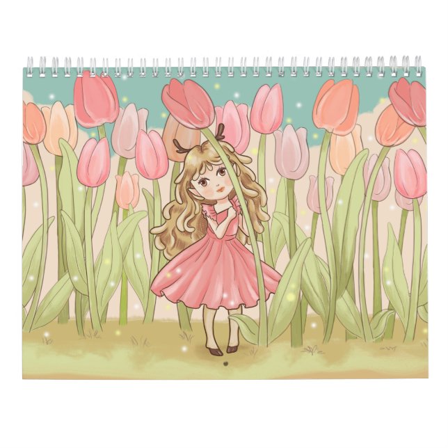 Cute Kawaii Chibi tjejer Calendars Kalender (Baksida)