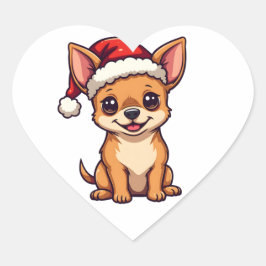 Cute Kawaii Chihuahua i Santa Hat-Hund Hjärtformat Klistermärke