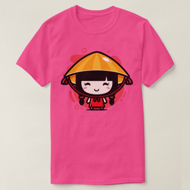 Cute Kawaii China Girl in Traditional Attire Chi T Shirt (Design framsida)