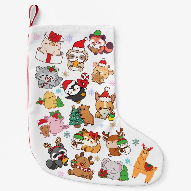 Cute Kawaii Christmas Animal Pattern Stocking Liten Julstrumpa (Framsidan)