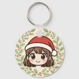 Cute Kawaii Christmas Anime Girl Keychain Nyckelring