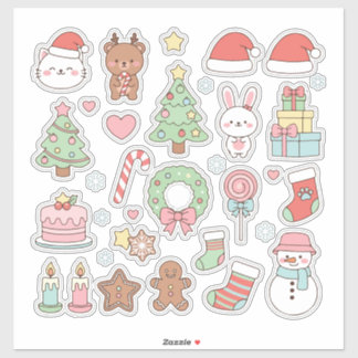 Cute Kawaii Christmas Collection: Pastel Animals Klistermärken