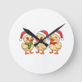 Cute Kawaii Christmas Ducks | Festive Holiday Rund Klocka