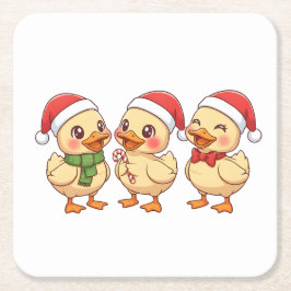 Cute Kawaii Christmas Ducks | Festive Holiday Underlägg Papper Kvadrat