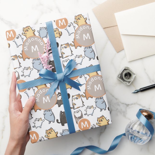 Cute Kawaii Chubby Cartoon Cat Seamless Pattern Ar Presentpapper (Gifting)