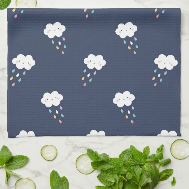 Cute Kawaii Cloud Mönster Kitchen Towel Kökshandduk (Vikta)