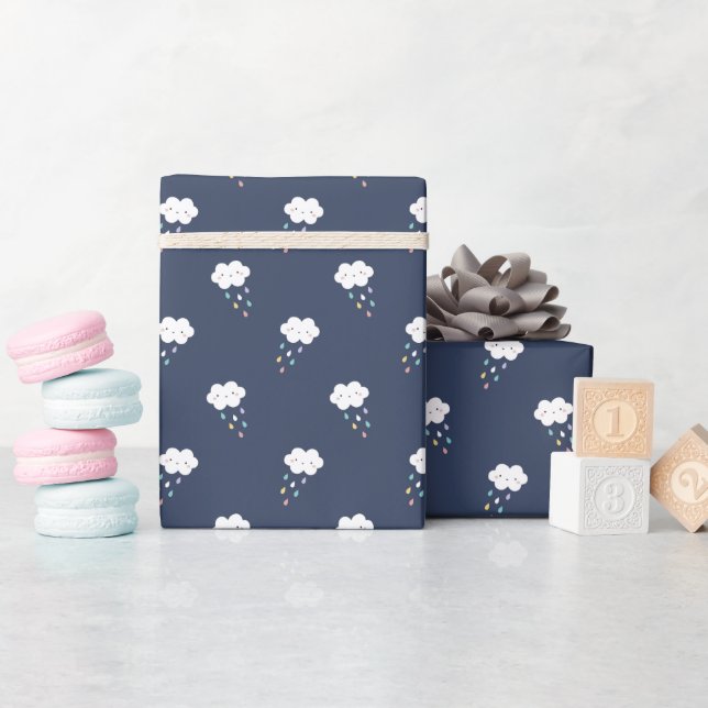 Cute Kawaii Cloud Mönster Wrapping Papper Roll Presentpapper (Baby Shower)