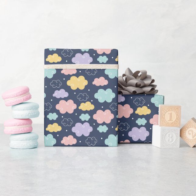 Cute Kawaii Cloud Mönster Wrapping Papper Roll Presentpapper (Baby Shower)
