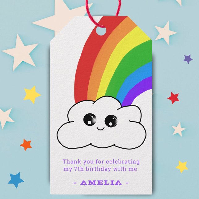 Cute Kawaii Cloud Rainbow Birthday Tack Presentetikett (Skapare uppladdad)