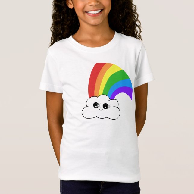 Cute Kawaii Cloud Rainbow Kid`s T Shirt (Framsida)
