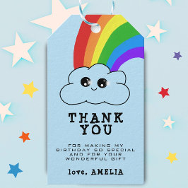 Cute Kawaii Cloud Rainbow Kid's Birthday Tack Presentetikett