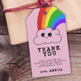Cute Kawaii Cloud Rainbow Kid's Birthday Tack Presentetikett