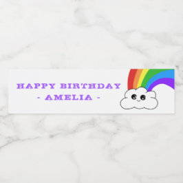 Cute Kawaii Cloud Rainbow Kid's Birthday Vattenflaskor Etikett