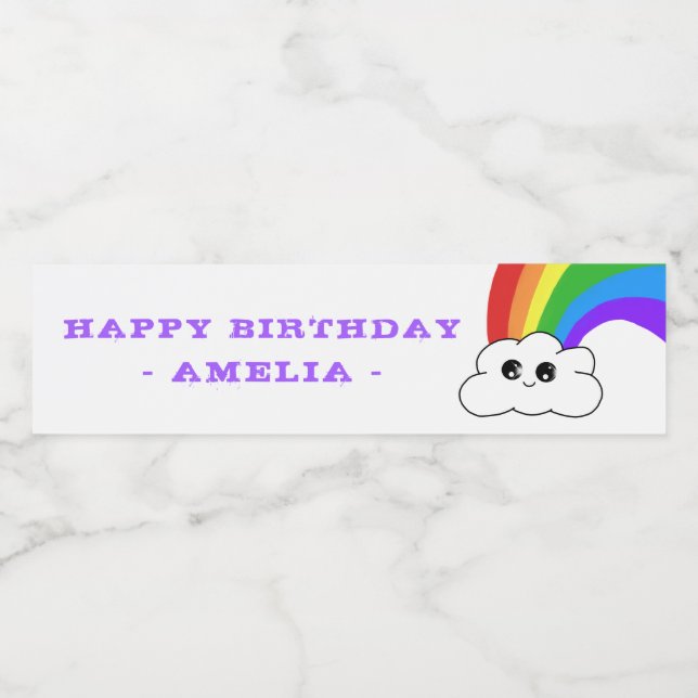 Cute Kawaii Cloud Rainbow Kid's Birthday Vattenflaskor Etikett (Singel etikett)