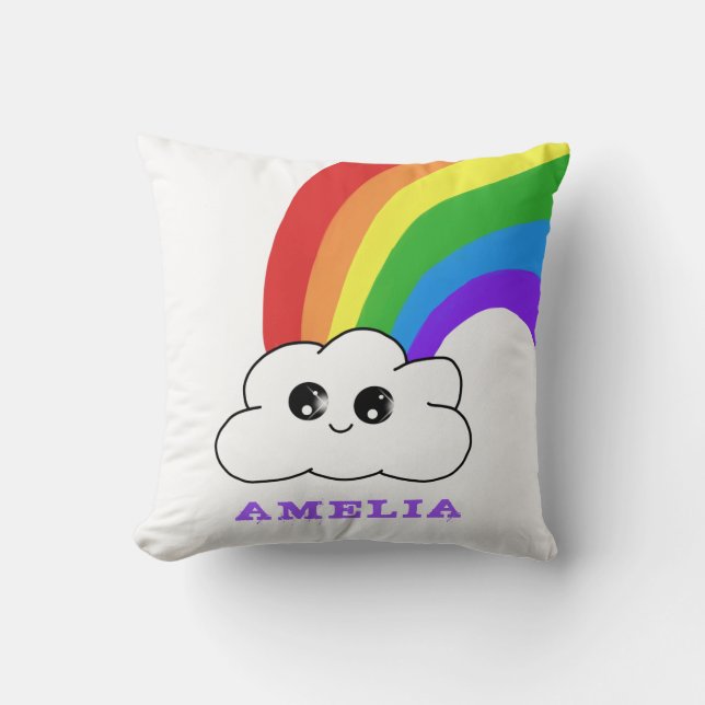 Cute Kawaii Cloud Rainbow Kid's Namn Kudde (Framsida)