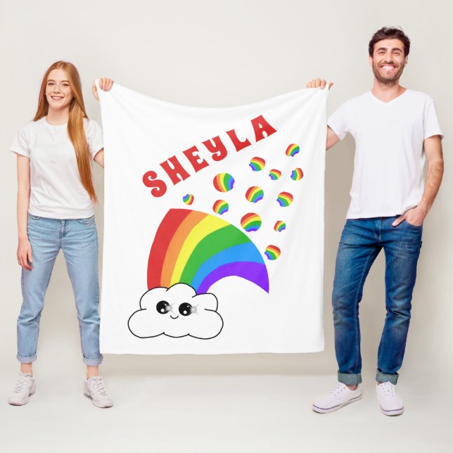 Cute Kawaii Cloud Rainbow Kid's Namn Ull Blank Fleecefilt (På plats)