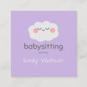 Cute Kawaii Cloud Rosa Grått Babywatch Fyrkantigt Visitkort