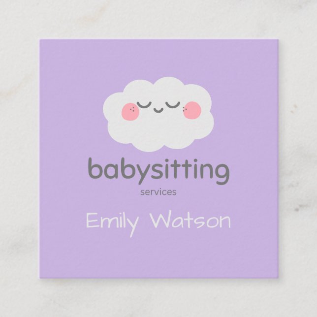 Cute Kawaii Cloud Rosa Grått Babywatch Fyrkantigt Visitkort (Framsida)