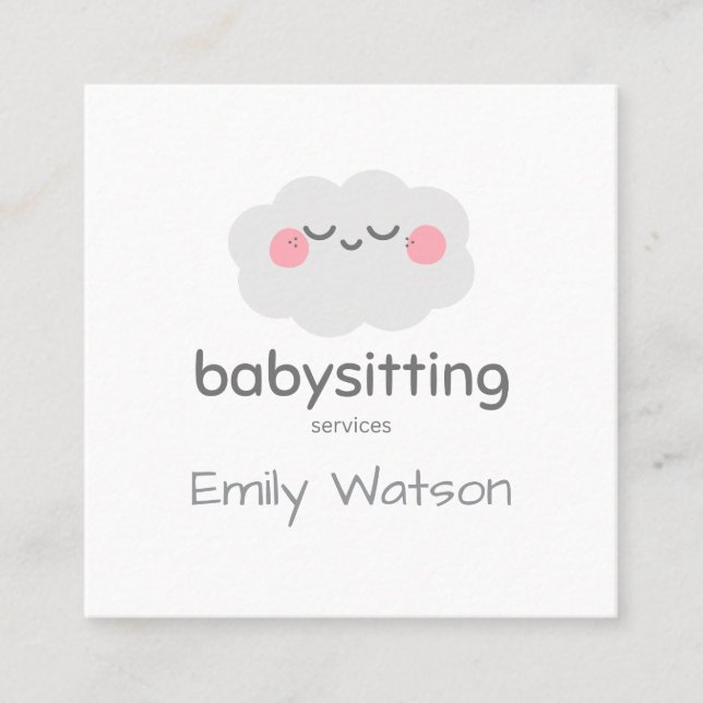 Cute Kawaii Cloud Rosa Grått Babywatch Fyrkantigt Visitkort (Framsida)