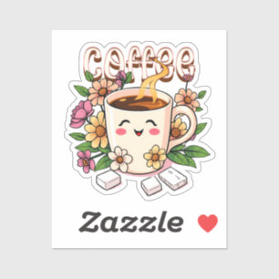 Cute Kawaii Coffee and Flowers Klistermärken