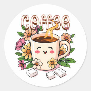 Cute Kawaii Coffee and Flowers Runt Klistermärke