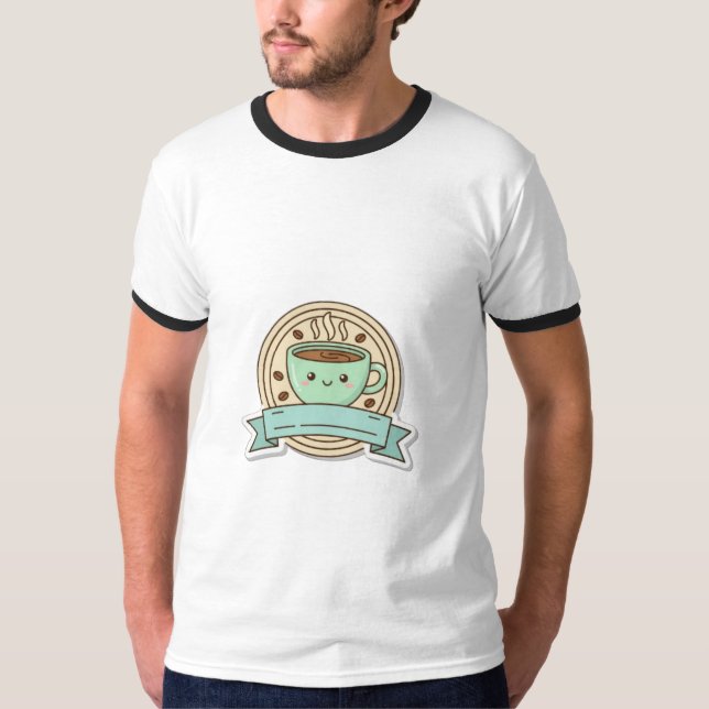 Cute Kawaii Coffee Cup Badge with Coffee Beans T-S T Shirt (Framsida)