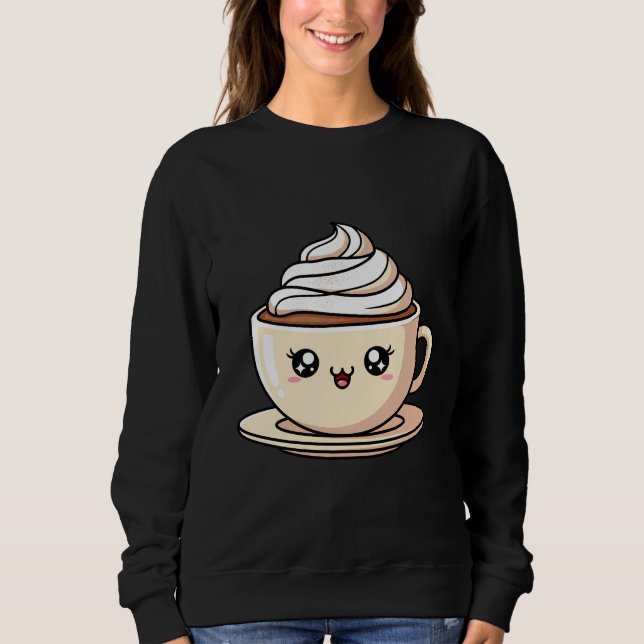 Cute Kawaii Coffee Cup Illustration T Shirt (Framsida)
