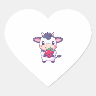 Cute Kawaii Cow med jordgubbar och avskyvärda nötk Hjärtformat Klistermärke