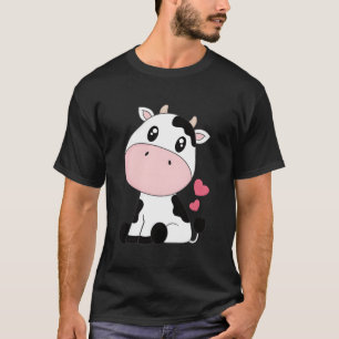 Cute Kawaii Cow Skriv ut svart, vitt kalkdjur T Shirt