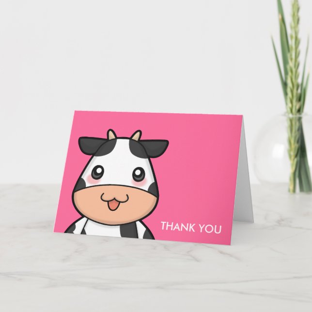 Cute Kawaii Cow Tecknad Greeting Cards Tack Kort (Framsida)