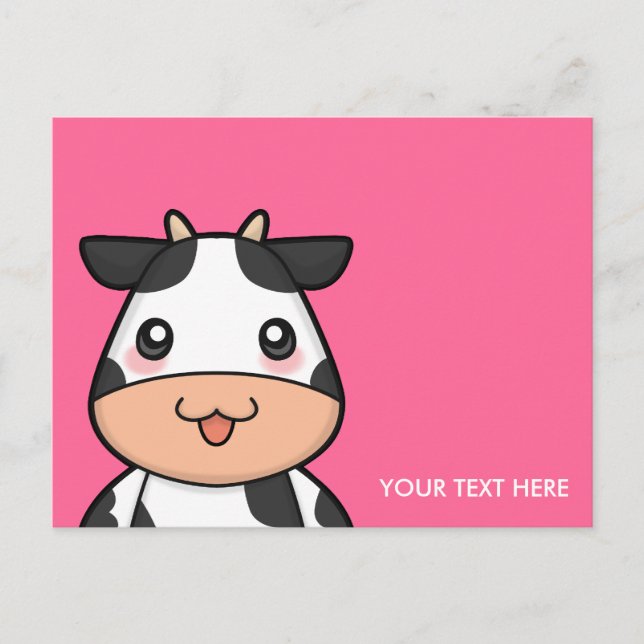Cute Kawaii Cow Tecknad Postcard Vykort (Framsida)
