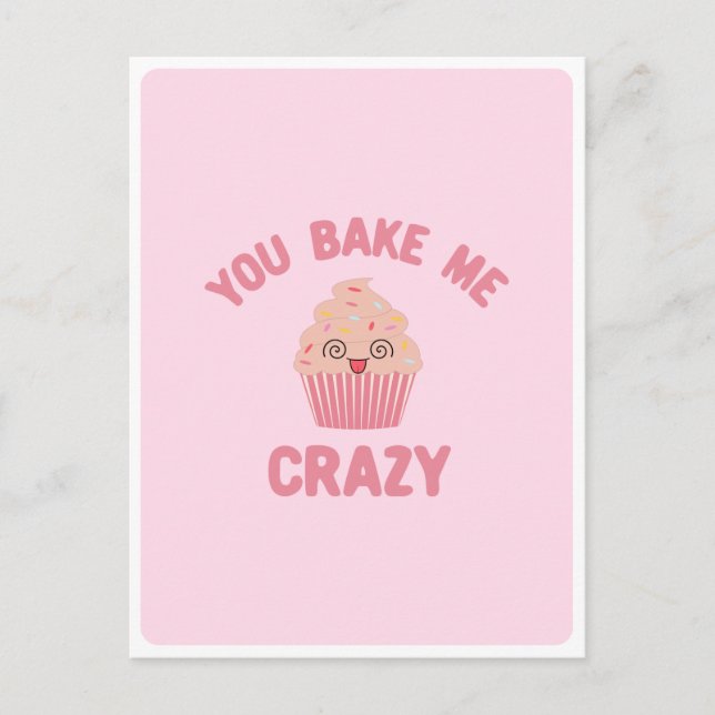 Cute Kawaii Crazy Fånig Ansikte Muffin Food Pun Kä Vykort (Framsida)
