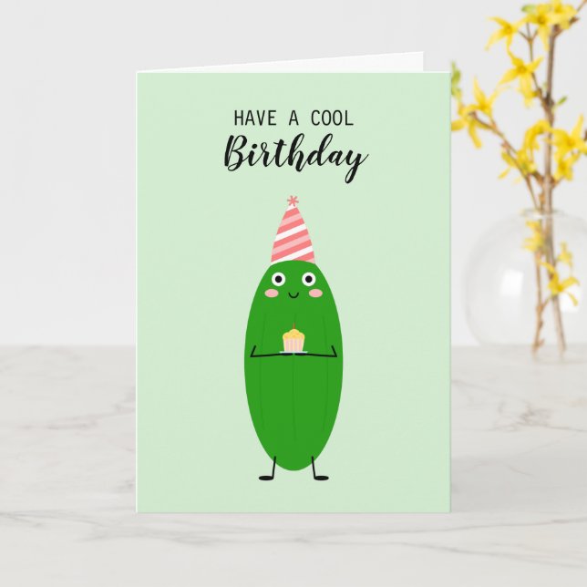 Cute Kawaii Cucumber Cake Vegan Coola Birthday Kort (Gul blomma)