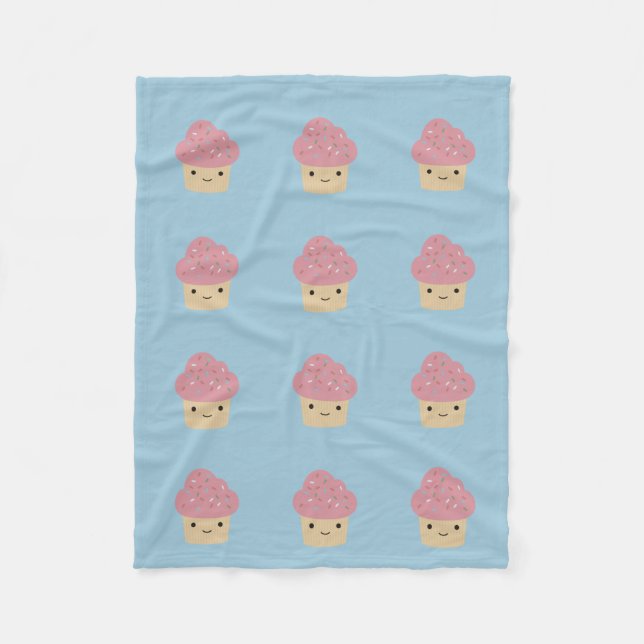 Cute Kawaii Cupcoa med Rosa Icing Fleecefilt (Framsidan)