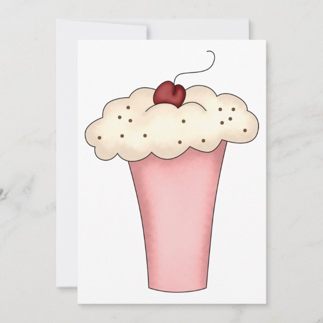 Cute Kawaii Cupkaka Milkshake med Cherry Inbjudningar (Framsida)