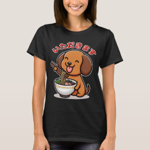 Cute Kawaii Dachshund Eats Ramen Itadakimasu T Shirt