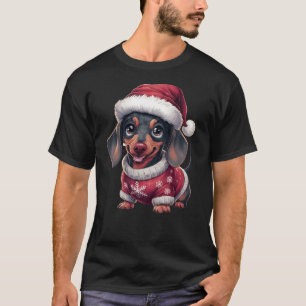 Cute Kawaii Dachshund Hund i Santa Hat & Sweater T Shirt