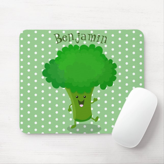 Cute kawaii danbroccoli tecknad illustration musmatta (Med mus)