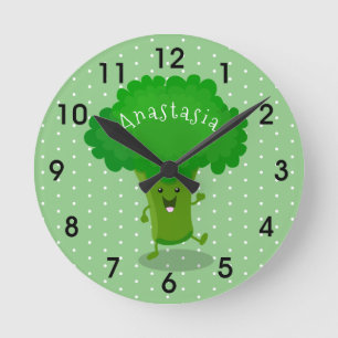 Cute kawaii danbroccoli tecknad illustration rund klocka